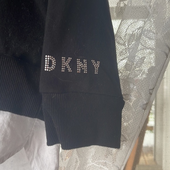 DKNY Black rhinestone Skull sweatshirt with faux button down hem - Picture 2 of 7
